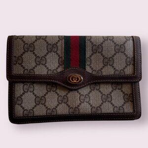 Vintage Gucci GG Canvas Pouch with Sherry Line